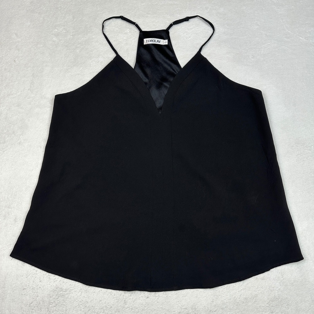 FOROLAV Womens Black V-Neck Racerback Camisole Top Adjustable Straps Size L